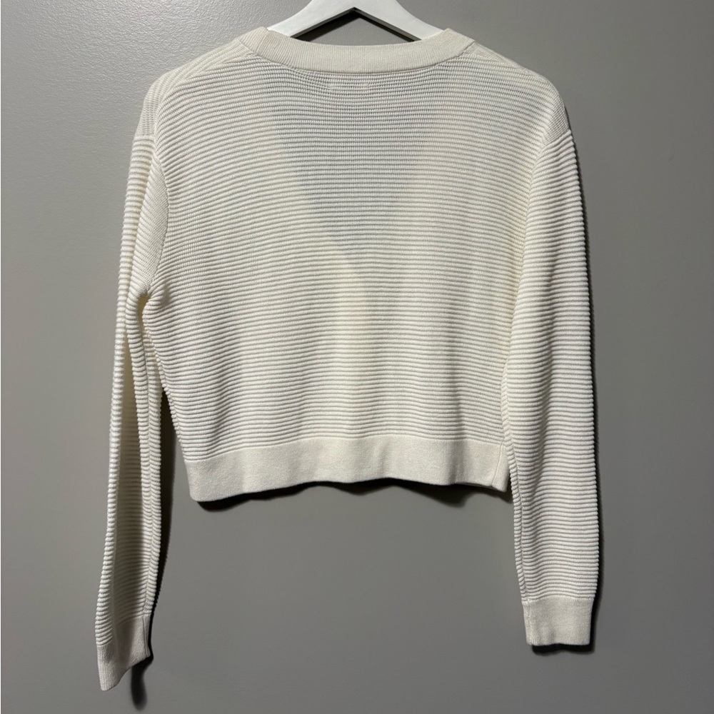 Aritzia Wilfred Santorini Cropped Textured Cream Knit Cardigan - Picture 8 of 11